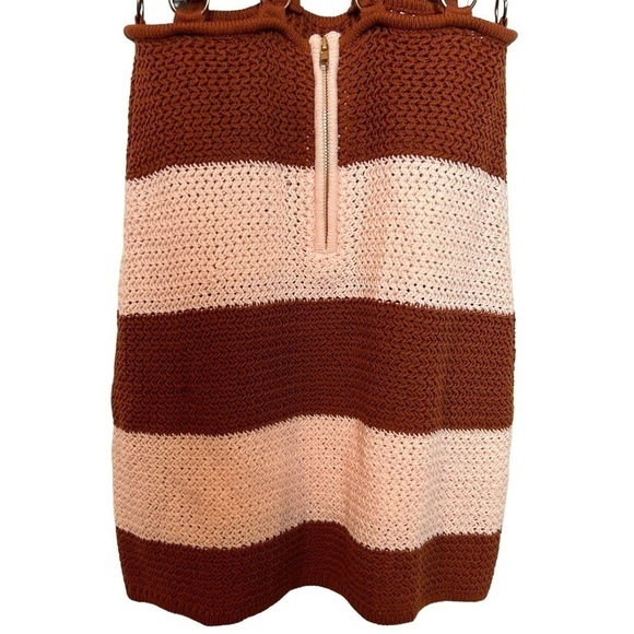 L’atiste Crochet Striped Brown & Pink Retro Style Dress w/Ring Waist Cutout NWT - Picture 12 of 16